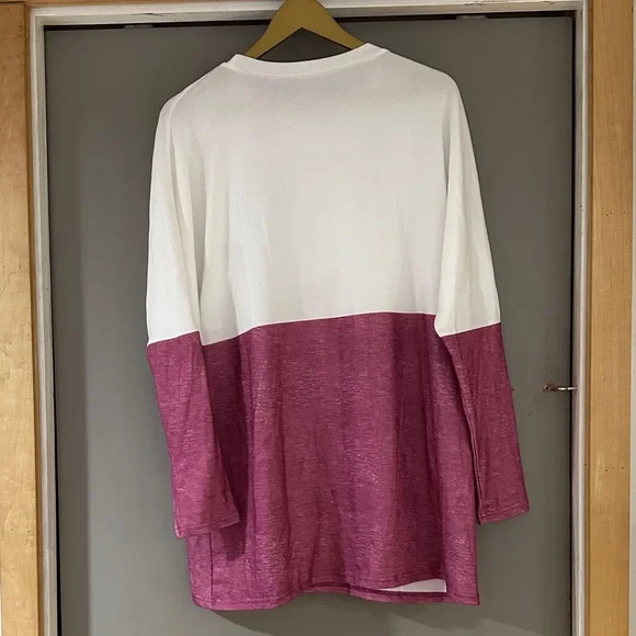 Cute Cat Graphic Colorblock Tunic Top w Pockets Long Sleeve Casual Cozy - Picture 4 of 4